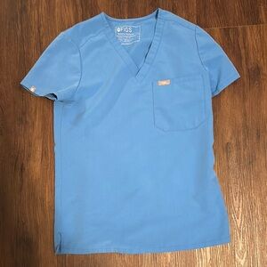 Figs Blue V-Neck Short Sleeve Tee